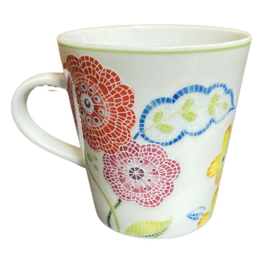 Anthropologie MOSAIC SPRING FLORAL Ceramic Mug Japan Botanical Gardens Daisy Bee