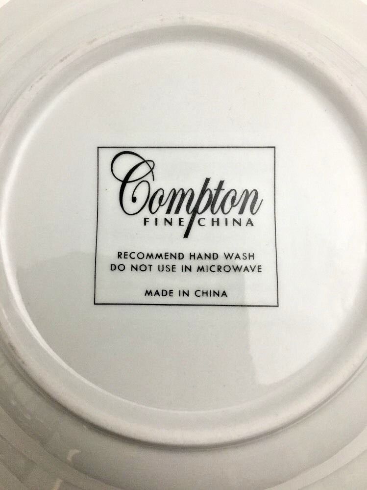 Compton Fine China 4-Coupe Soup Bowls 7 7/8" D Pasta Dish Triple Platinum Rings