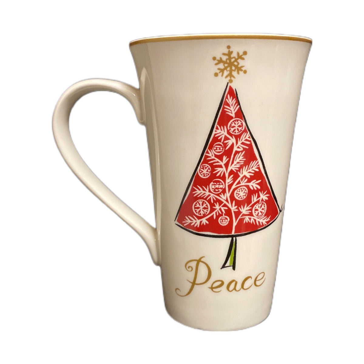 222 Fifth NATALA 3-Latte Mug Cardinal Christmas Tree Sleigh Peace Joy Noel Gold