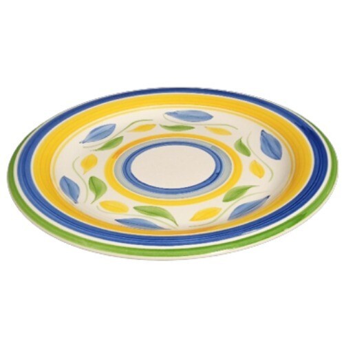 Gibson Everyday Amano Dinner Plates Set of 4 10 1/2” D Blue Yellow Leaves China