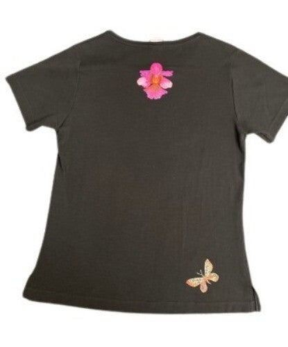 La Belle T-Shirt Flower Butterfly Black Top V Neck Short Sleeves 3XL Tee