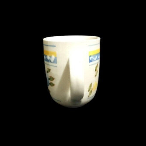 Gibson Designs CONCORDIA 3-Mugs 9 oz Blue Yellow Fruit Band Ceramic Coffee Cup
