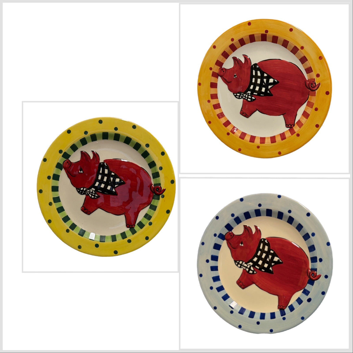 BECCA 3-Dinner Plates Pig BBQ Country Farm Signature Collection Home ETC Ceramic