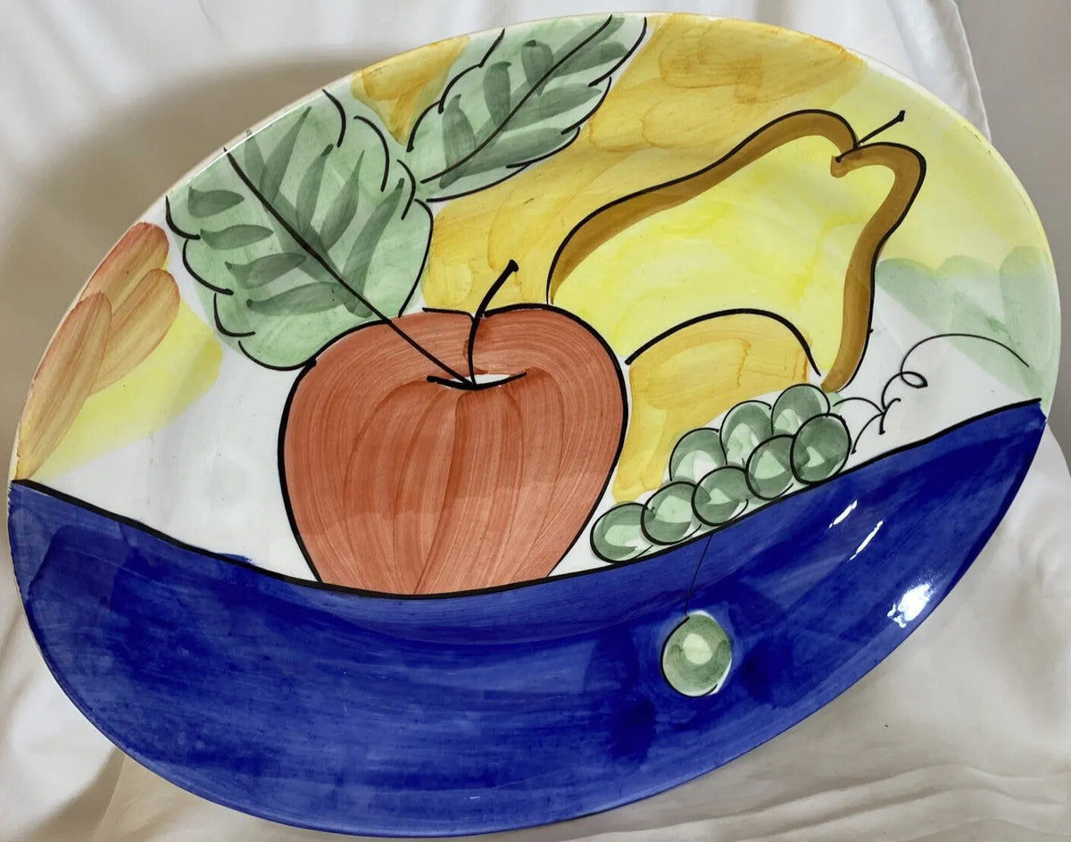 Bella Ceramica ALFRESCO Oval Serving Platter Hand Painted Fruits 14 3/4”D