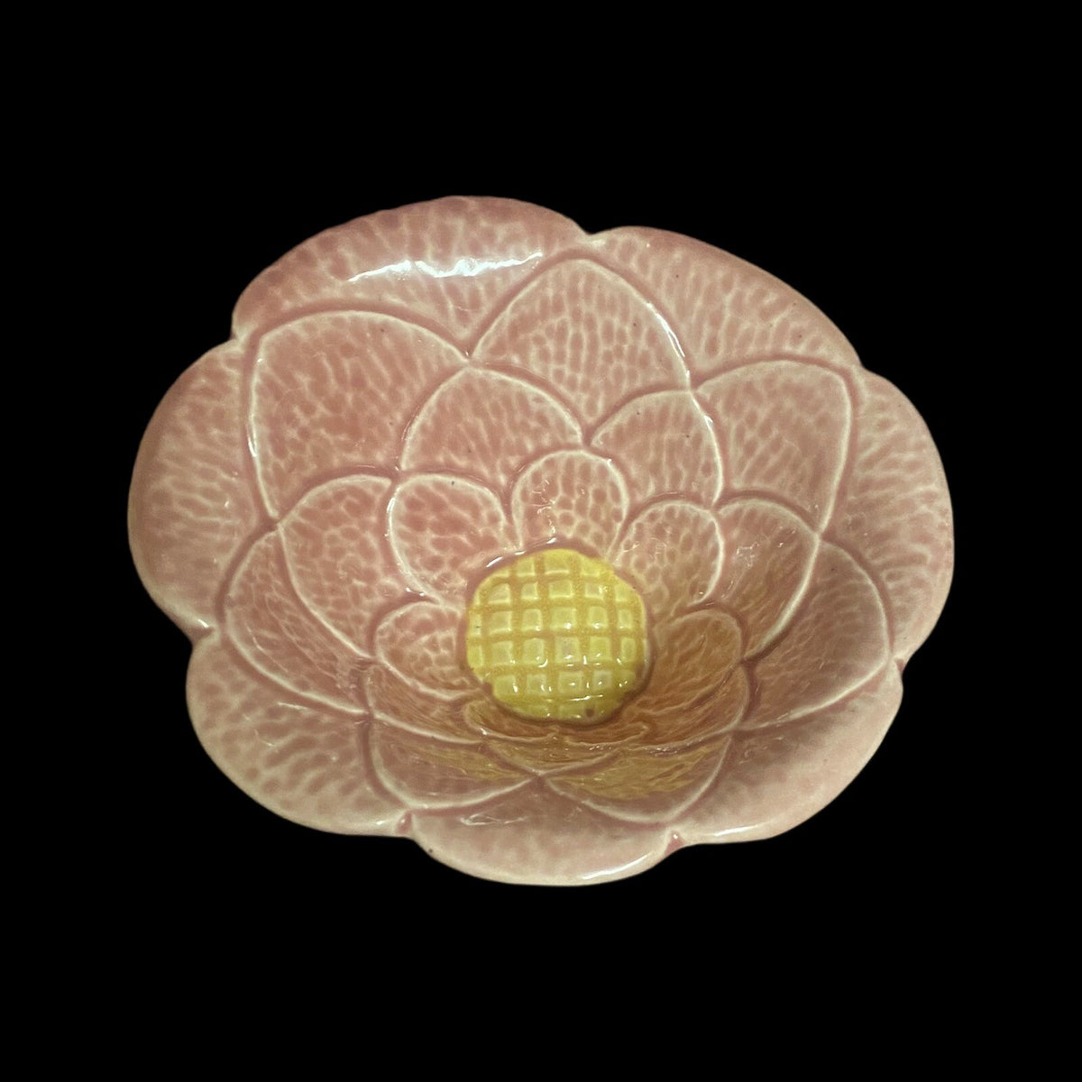 Vintage TIC Pottery USA Bowl Pink Cactus Flower Shaped Ceramic Dish Trinket