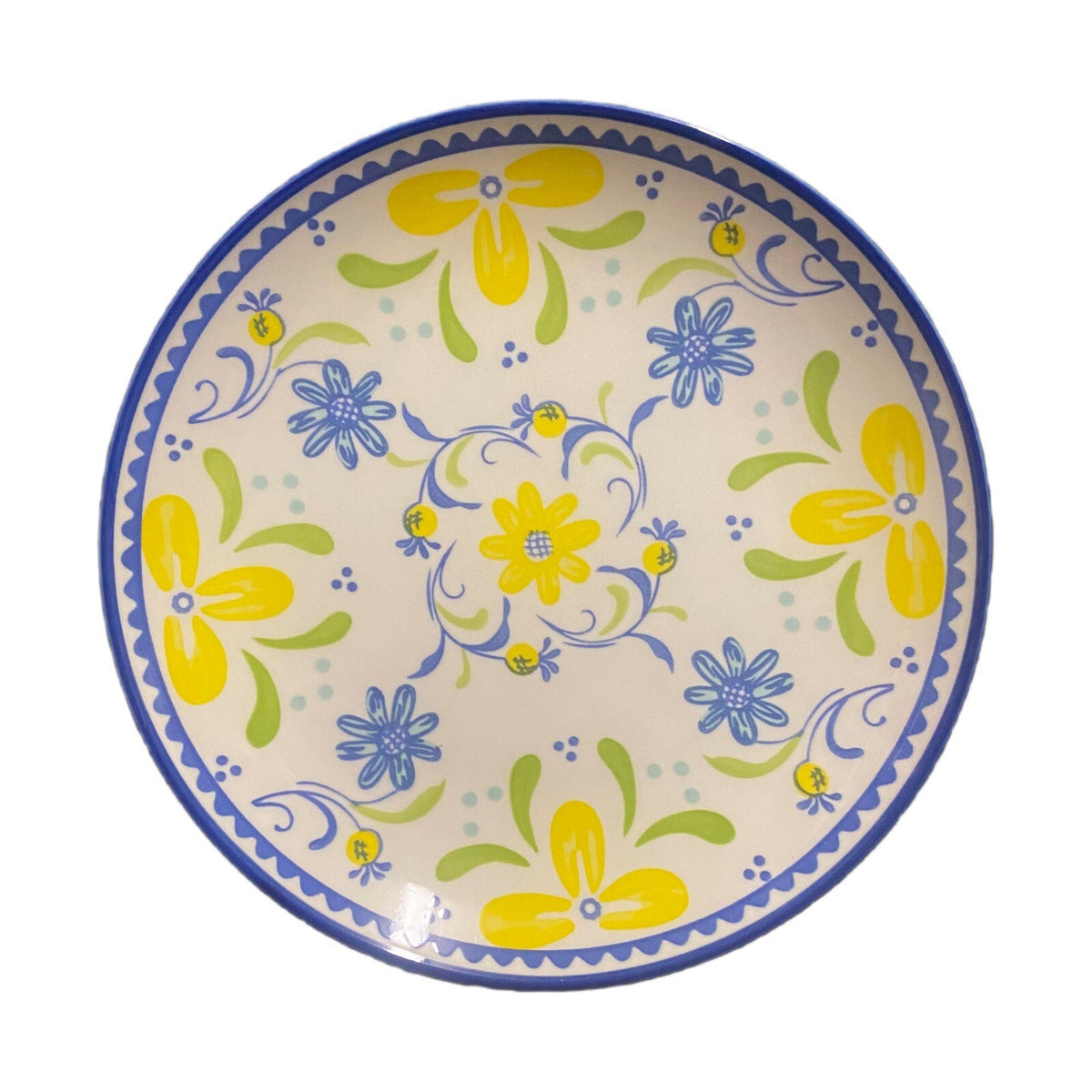 BAUM Tuscany 4-Salad Plates Blue Yellow Floral Ceramic Dessert Dish 8"D