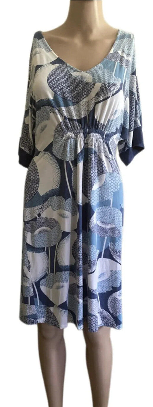 Tori Richard Women Dress Blue White Floral V Neck Short Sleeves Small