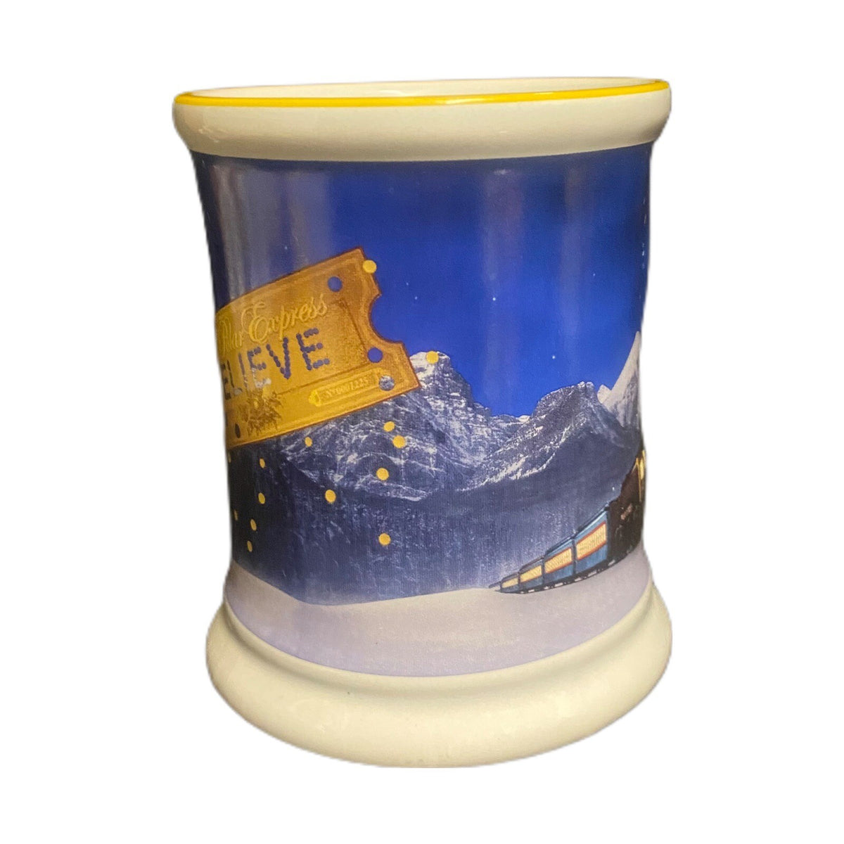 The Polar Express Blue Mug BELIEVE 3D Raised Ceramic Coffee Chocolate Cup Train