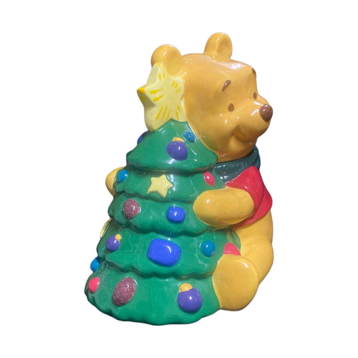 Vintage The Disney Store Winnie The Pooh Christmas Tree Ceramic Cookie Jar 11" H