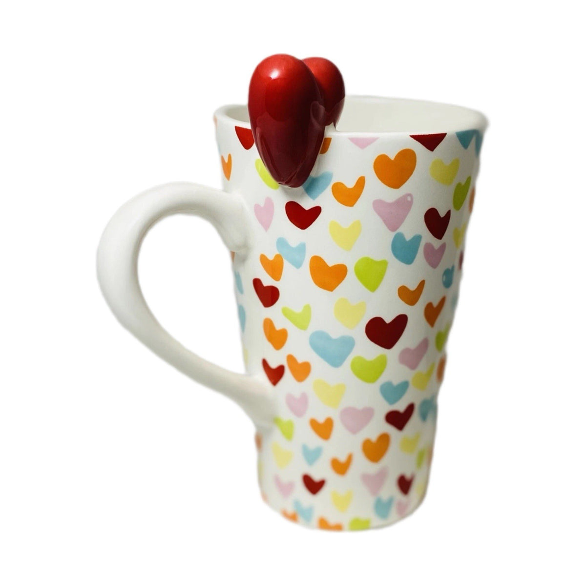 Target Tall Latte Mug Multicolor 16 Oz Hearts Red 3D Rim Valentine’s 2010