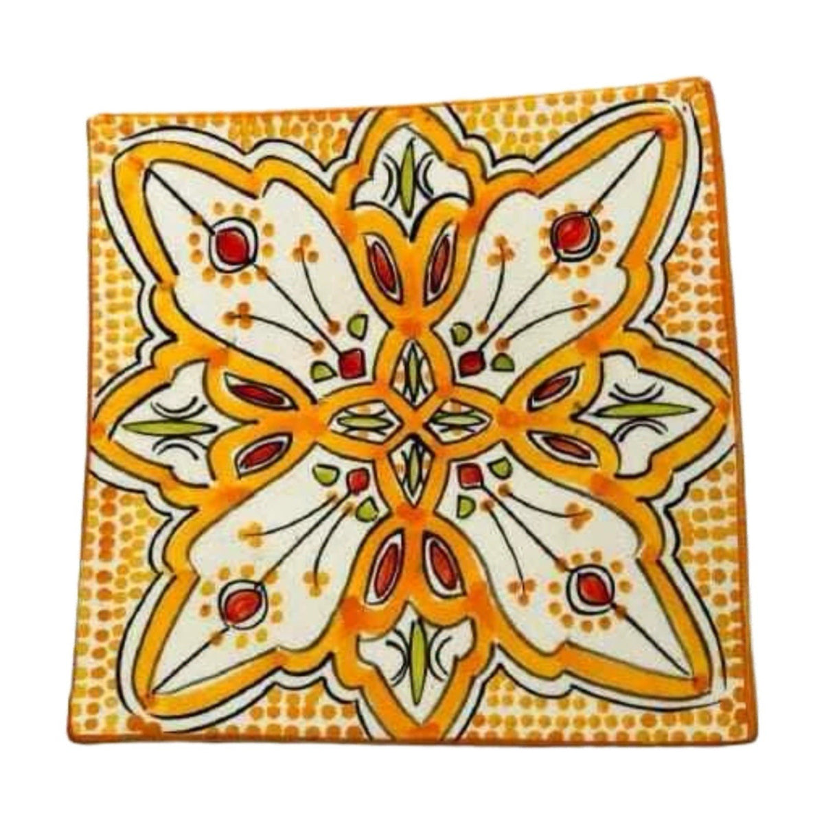 Set of 6 Moroccan Hand Painted Pottery Plates – 3 Blue, 3 Orange Square 6.5”