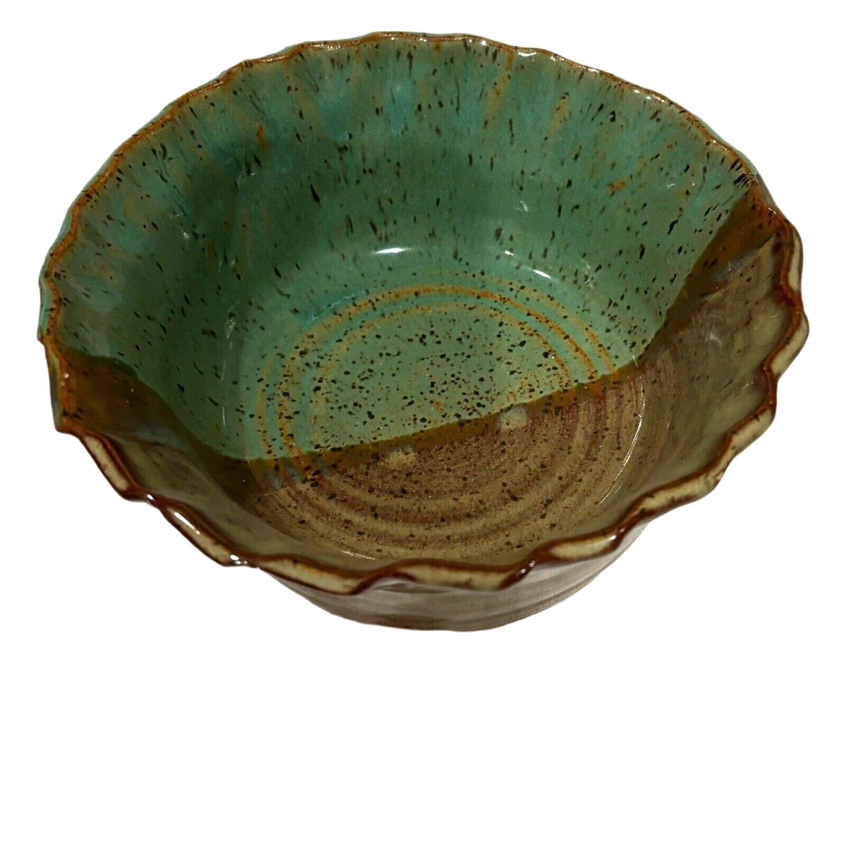 HANDCRAFTED BOWL Two-Tone Scalloped Pottery 2016 Signed Numbered Stoneware G522