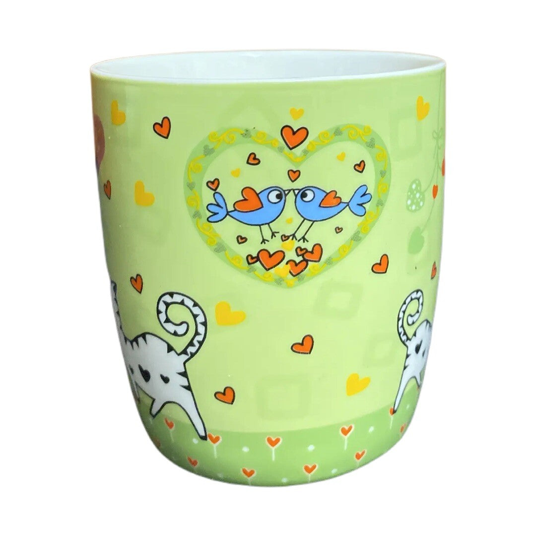 CAT LOVERS  Coffee Cup Hearts BIRDS IN LOVE Tea Cup Efay Art Living Collection