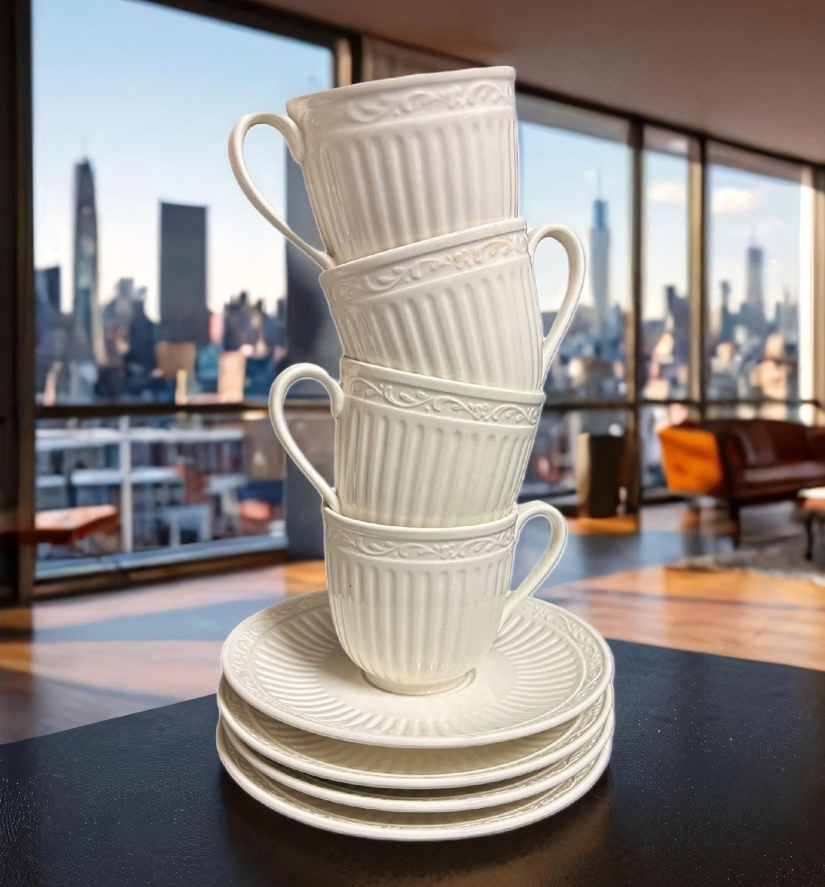 Mikasa Italian Countryside 4-Cups and 4-Saucers DD900 Ivory