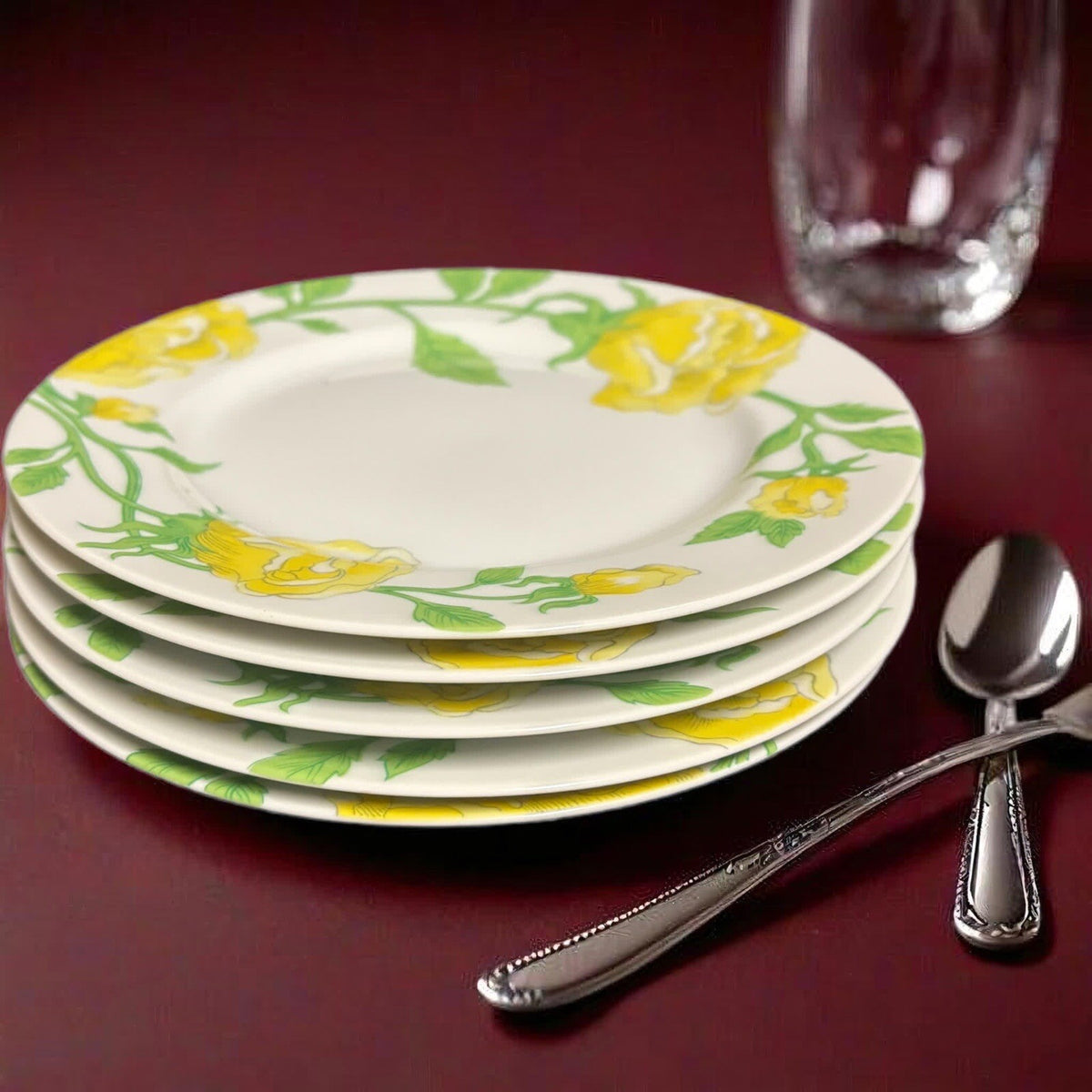 Fitz & Floyd Yellow Rose 5-Salad Plates Ceramic Dessert Appetizer Dinnerware