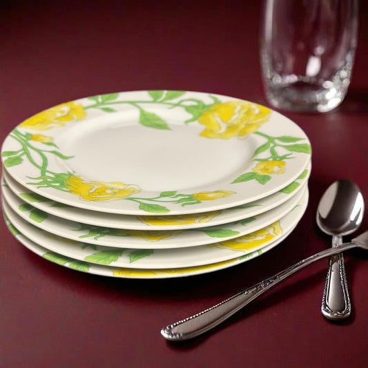 Fitz & Floyd Yellow Rose 5-Salad Plates Ceramic Dessert Appetizer Dinnerware
