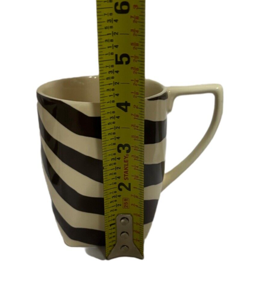 222 Fifth 2-Mugs BROWN ZEBRA Fine Porcelain Coffee Tea Cups Stripes PTS Int'l