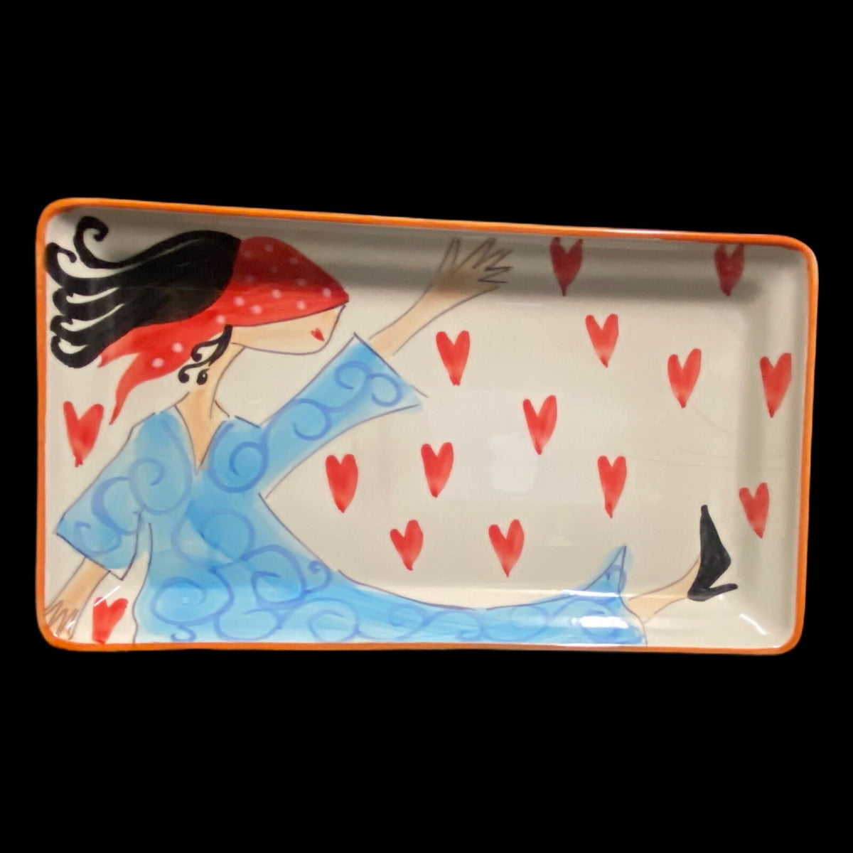 Vintage CRISTINA FORTINI Hand Painted Serving Platter Italy 14" L Rectangular