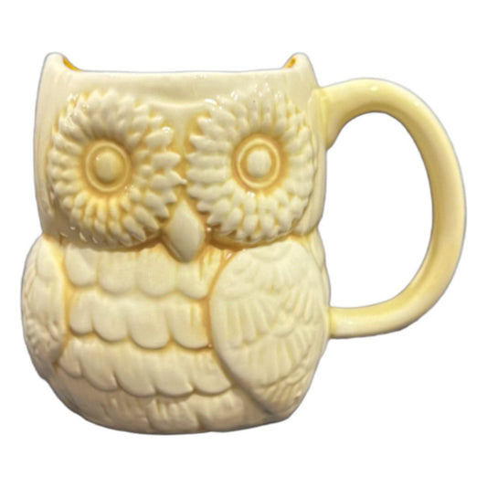 Magenta Owl Mug Yellow Ceramic 3D Embossed Bird Shaped Cup Cottagecore Boho 5"H