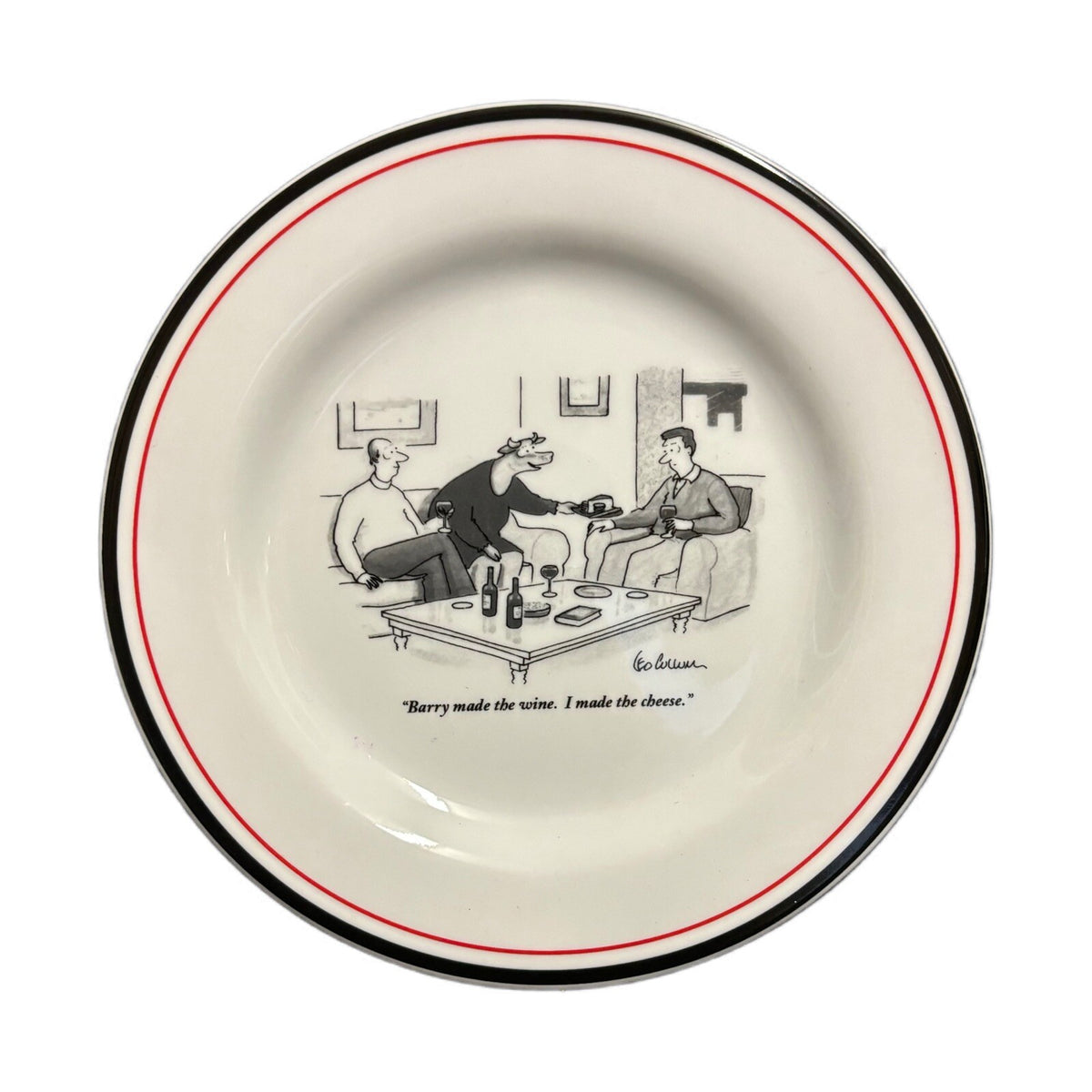 RESTORATION HARDWARE 2-Salad Plates NEW YORKER "BARRY MADE THE WINE" 8 Inch D