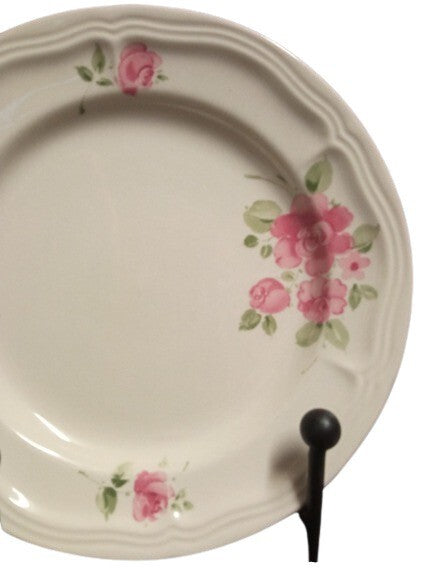 Gibson Designs ROSELAND 4-Salad Plates 7 3/4" D Pink Rose Tan Body Dessert Dish