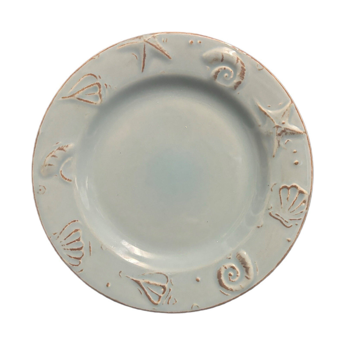 Thomson Pottery 4-Dinner Plates Cape Code Blue Sea Shells Nautical 10 7/8”D