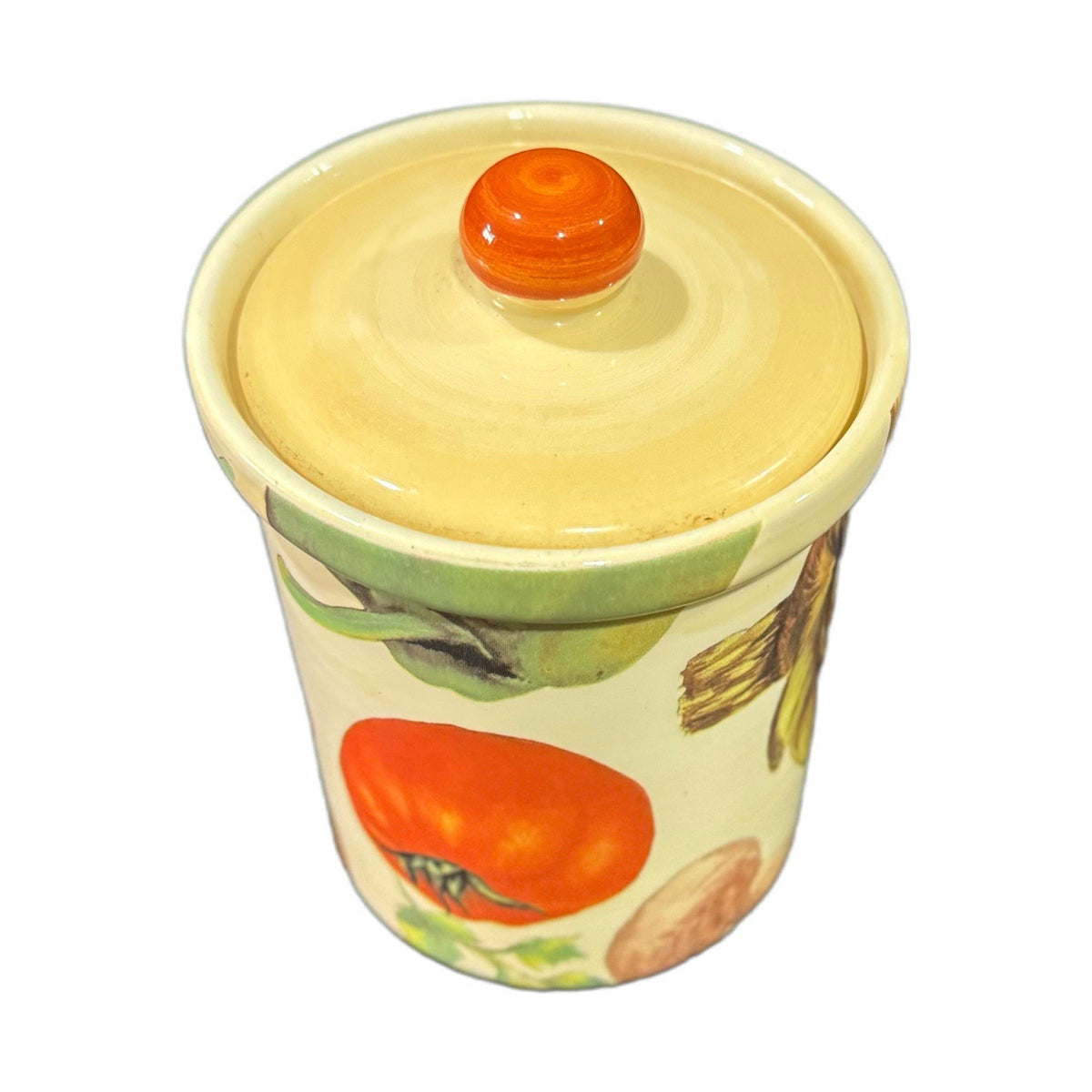 La Primula Italy Veggie Ceramic Canister Jar with Lid Artichoke Tomato 4.5”H