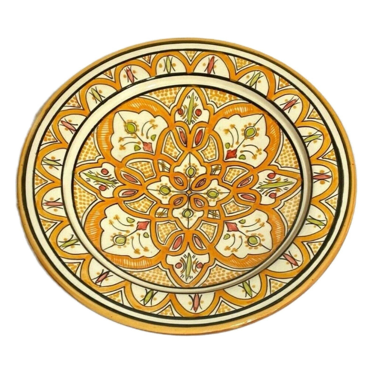 ASFI Orange Moroccan 16” Terracotta Platter – Hand-Painted Serving Dish Art