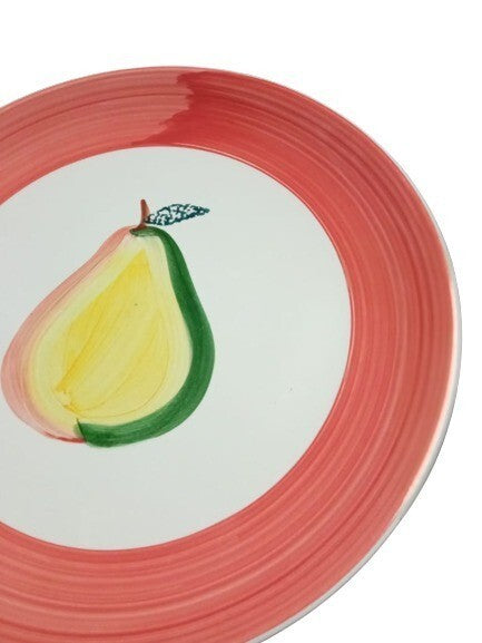 Gibson Designs HAND PAINTED Dinner Plate PEAR Orange Border 9 1/4"D Ceramic Dish