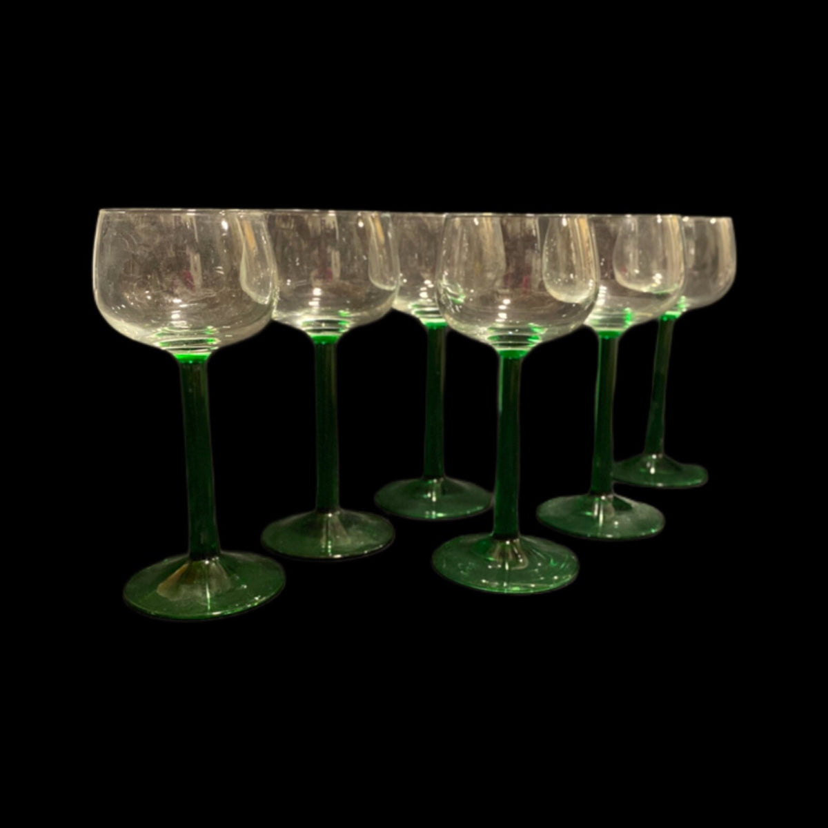 Cristal D'Arques-Durand 6 Green Emerald Stem Cordial Glasses Pedestal Glassware