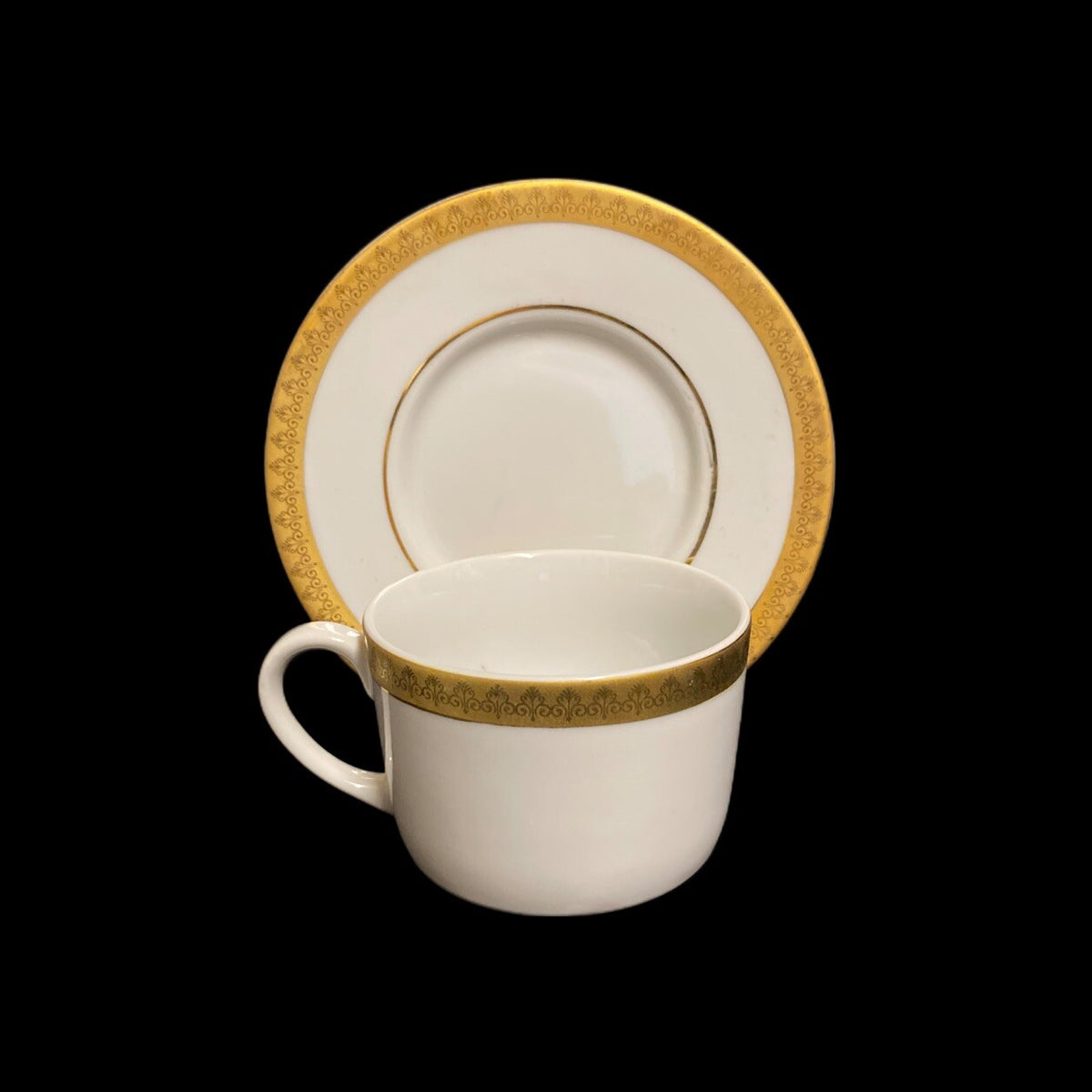 Gabbay QUEEN VICTORIA 6-Cups 6-Saucers Ceramic White Gold Border Trim Coffee Set