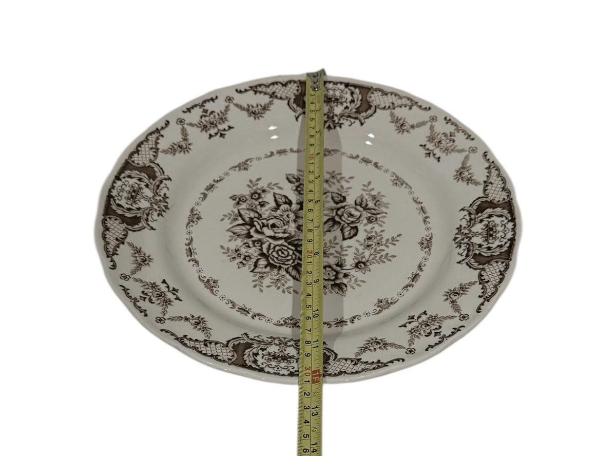 Vintage Nikko Cabbage Rose Floral Platter Japan Brown Shabby Cottage