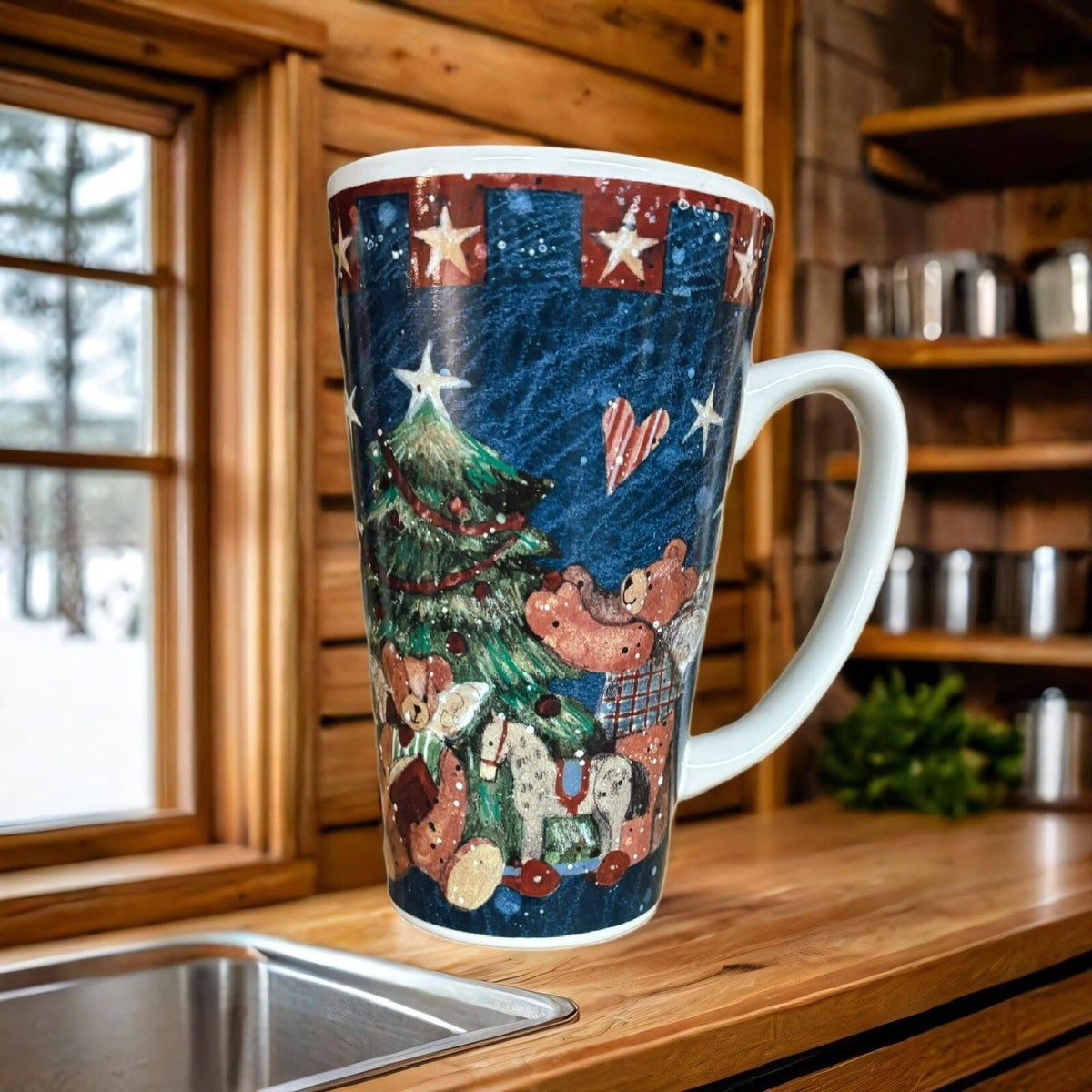 SUSAN WINGET Latte Mug Christmas Certified Int'l Ceramic White Tumbler Tall Cup