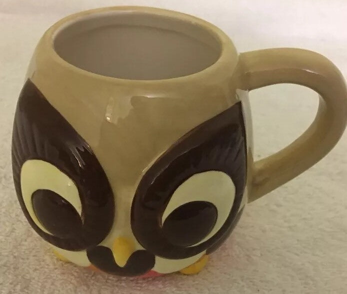 Mesa Home Products Coffee Mug 3D Owl Hand Painted Brown Tan Orange 16 Oz Tea Cup