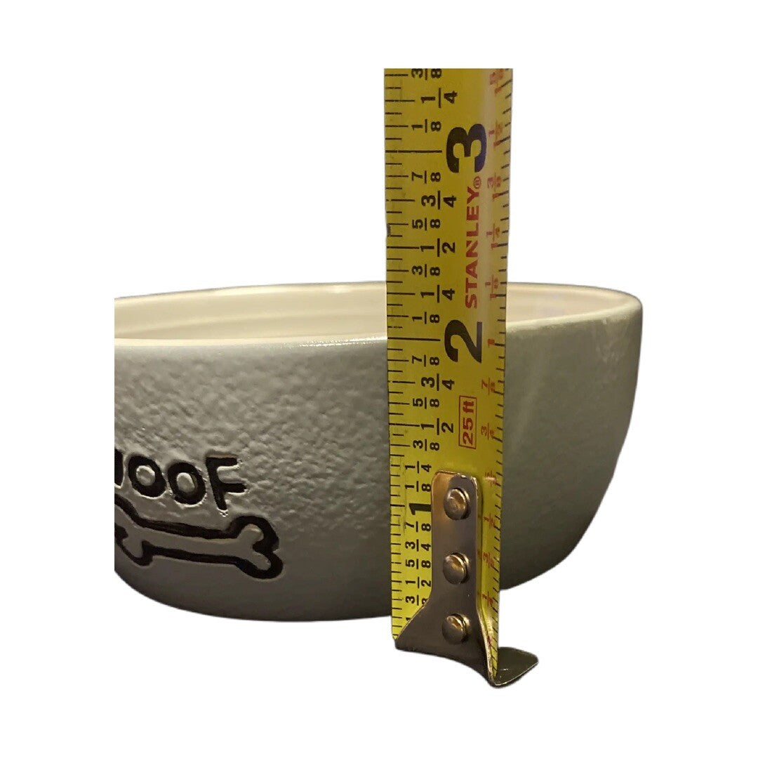 SPOT BRAND Dog Bowl PET Food Water Ceramic Dish Gray & White WOOF Bone