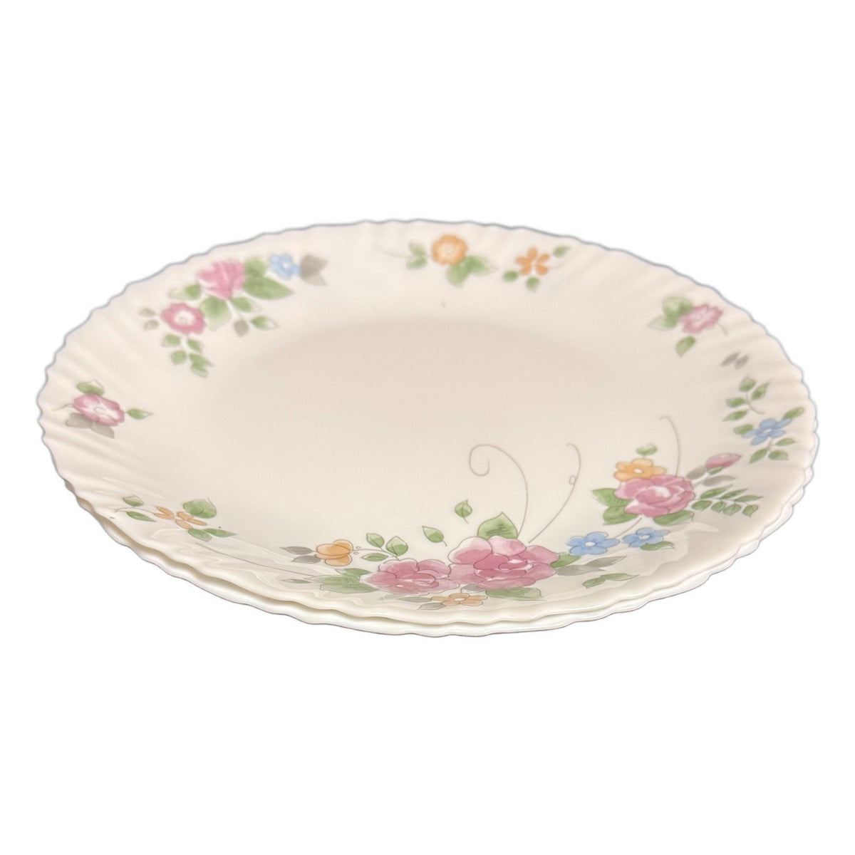 Arcopal France Rosalie 11” Dinner Plates Set of 2 Pink Floral Vintage Opalware