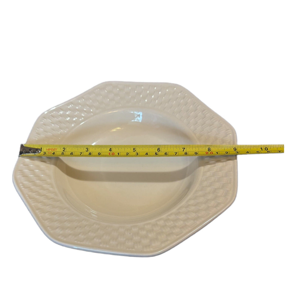 Nautica BERMUDA 6-Rim Soup Bowls Rattan Basket Weave Border Portugal Ceramic 9"D