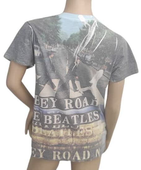 T-Shirt Abbey Road The Beatles L  Woman Gray White Yellow Tee V Neck Top