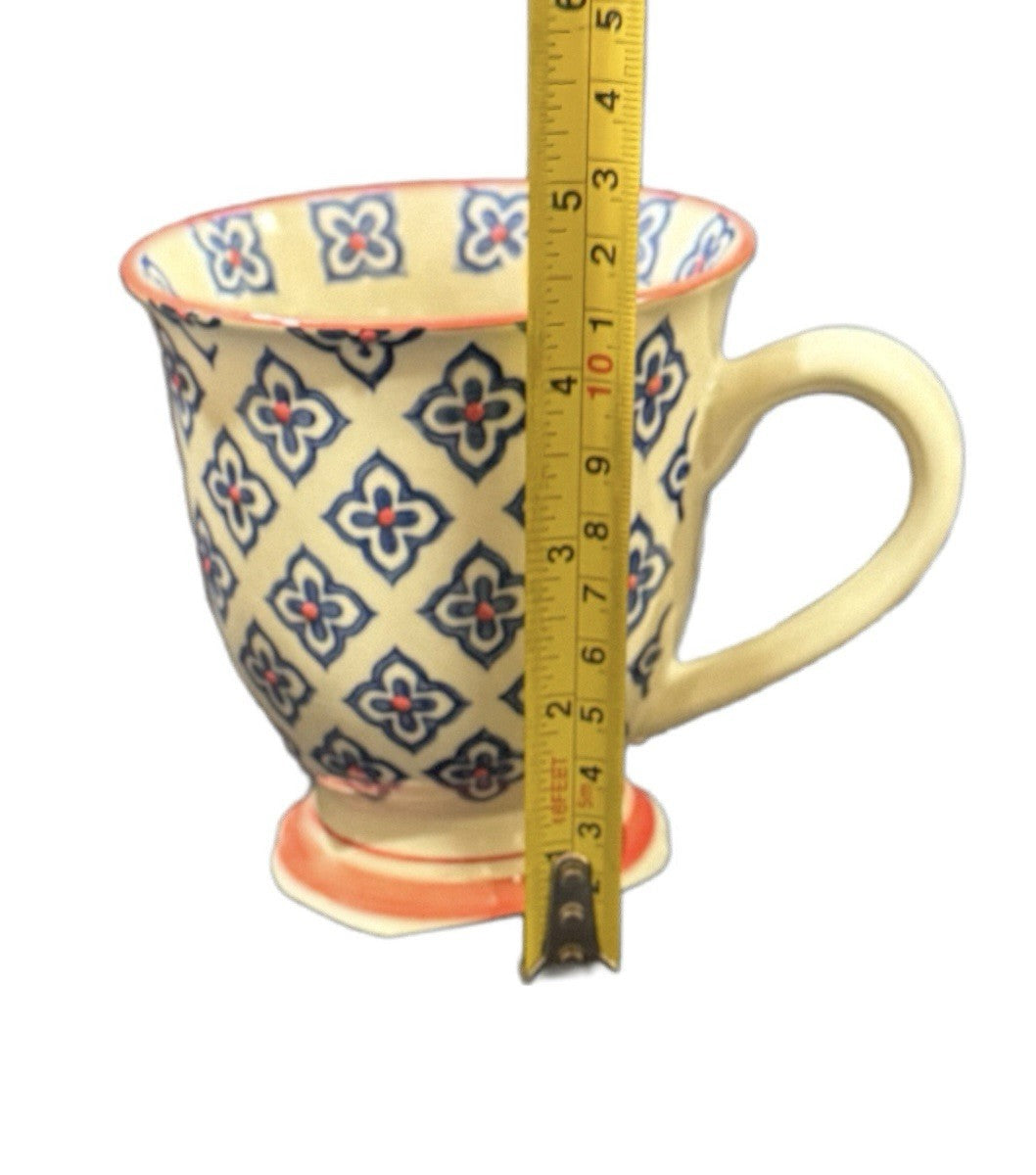 Royal Studio Pedestal Mug 4.25” Hand Painted Blue Red Floral Tile Coffee Cup