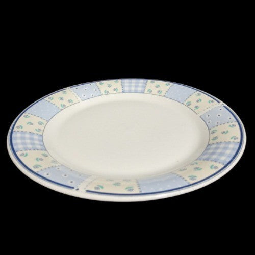 Gibson Designs HOME VALLEY 4-Dinner Plates 10 ½” D Lilac Squares Flowers On Rim