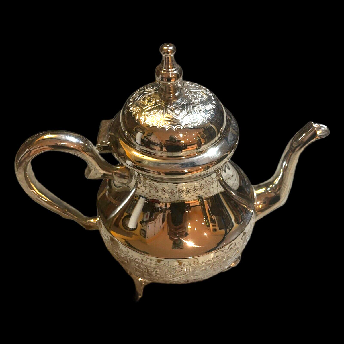 Moroccan Teapot Artisan Handcrafted Silver  Design Intricate Engraved