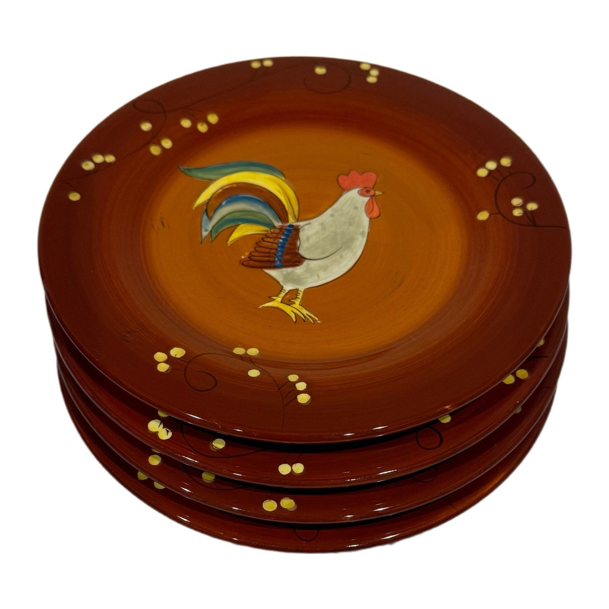 LAURIE GATES ROOSTER 4-Salad Plates Gourmet Home Accents Dessert Dish  8.5"D