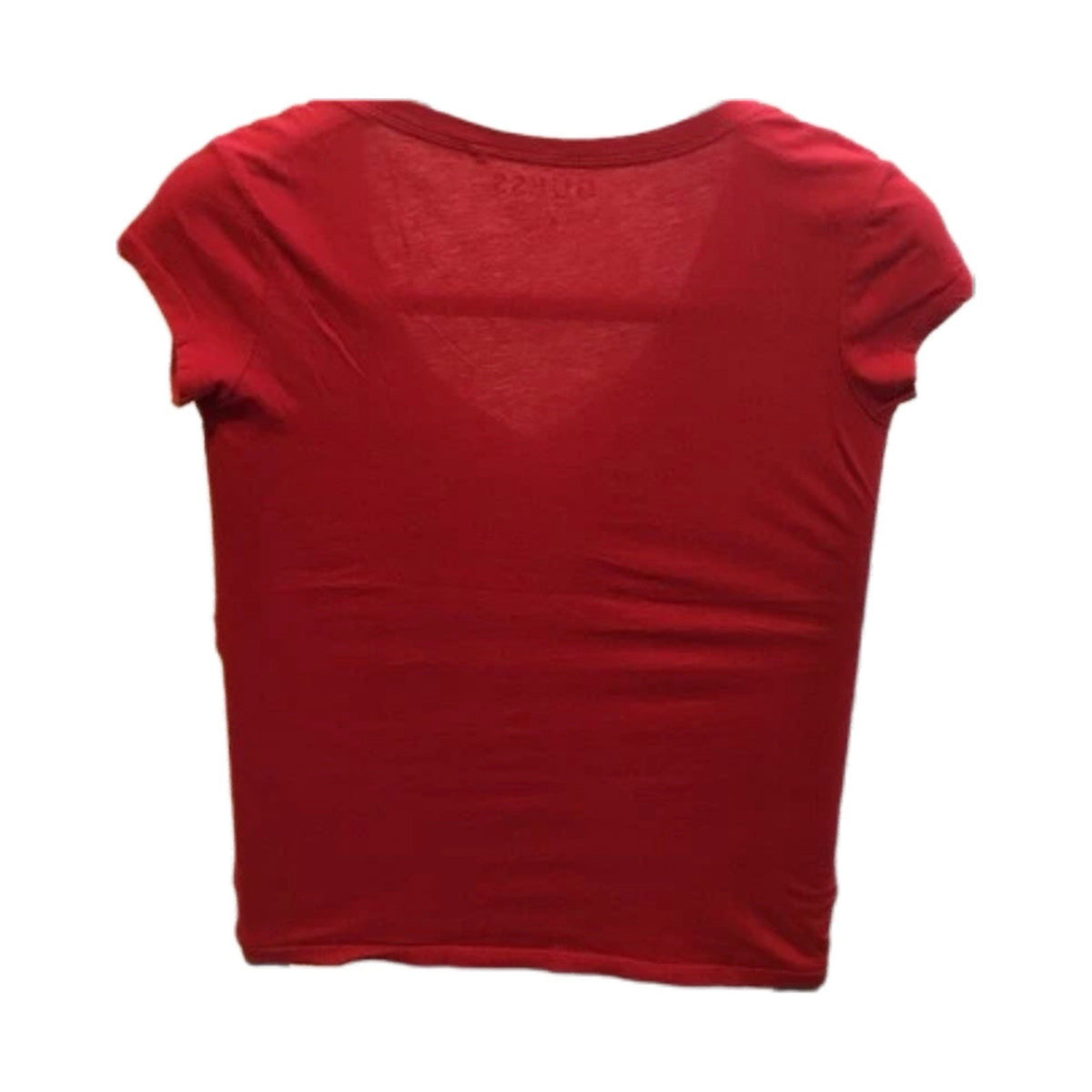 Guess Jeans EST 1981 Red V-Neck Graphic T-Shirt Women’s Small Gold Foil Logo