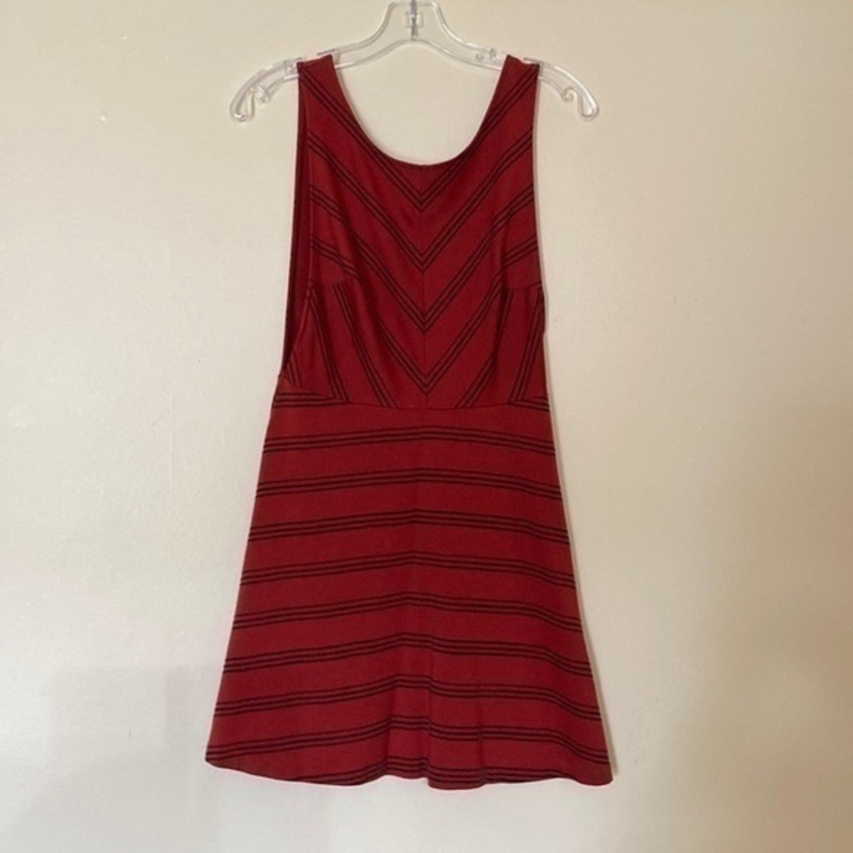 Free People Red/Orange Short Dress Black Velvet Stripes S