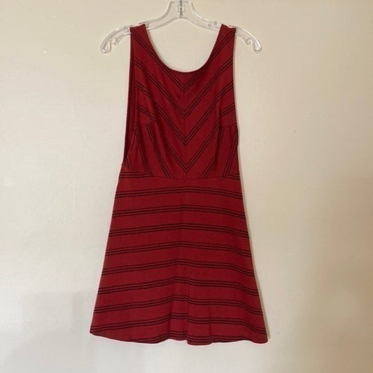 Free People Red/Orange Short Dress Black Velvet Stripes S