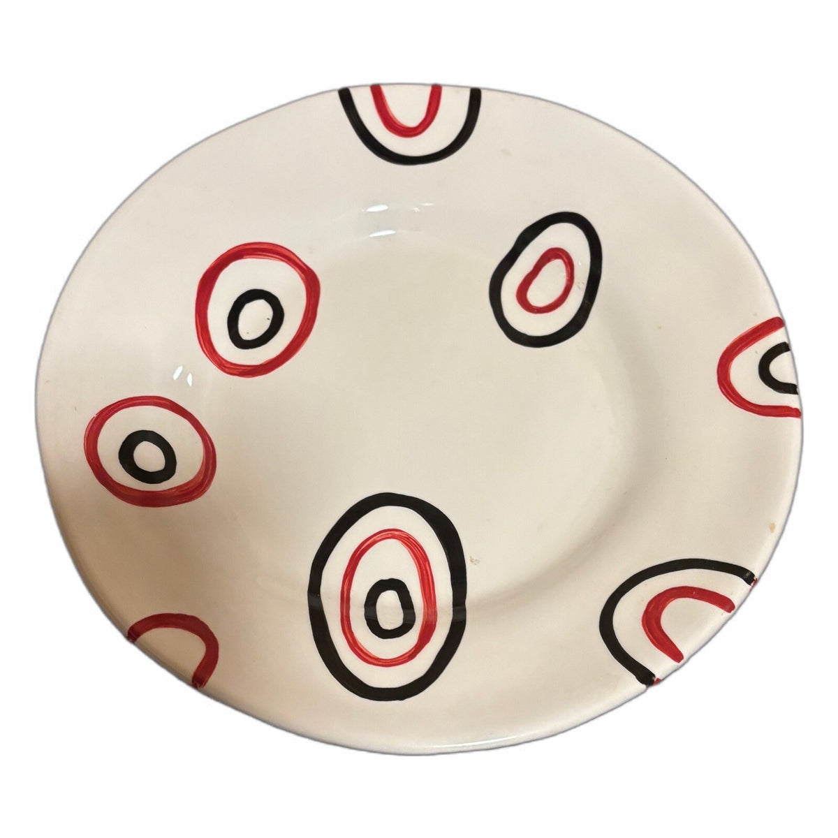 Tabletops Gallery BIJOU 6-Salad Plates Black Red White Hand Painted Dessert Dish