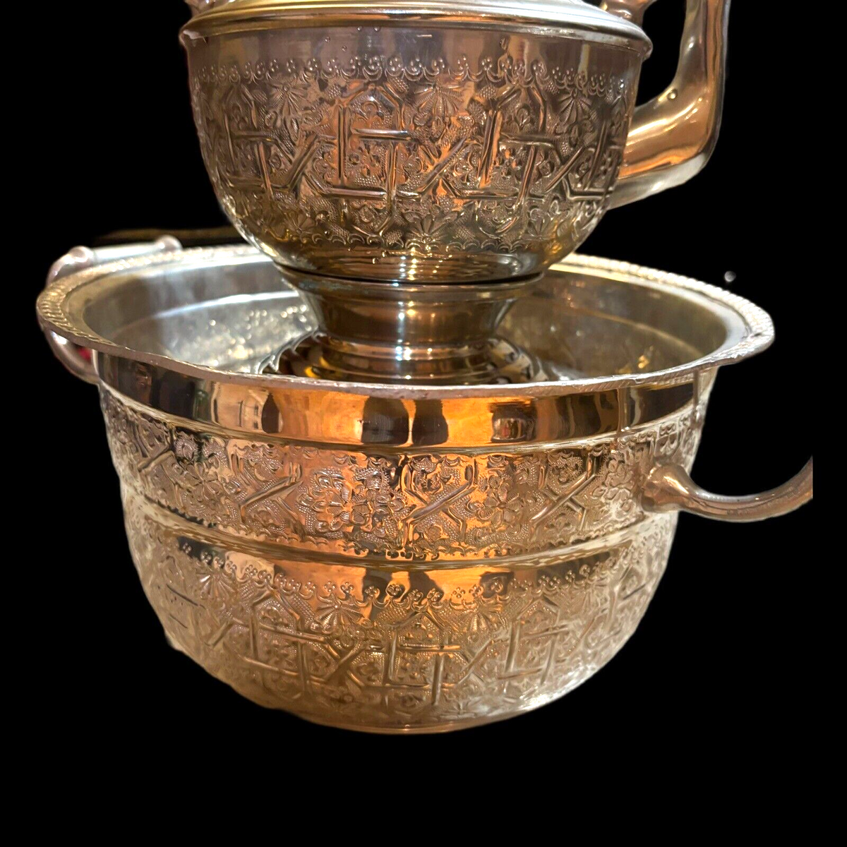 Moroccan Basin & Kettle Traditional Hand Wash Hand Hammered Brass Nickel Silver
