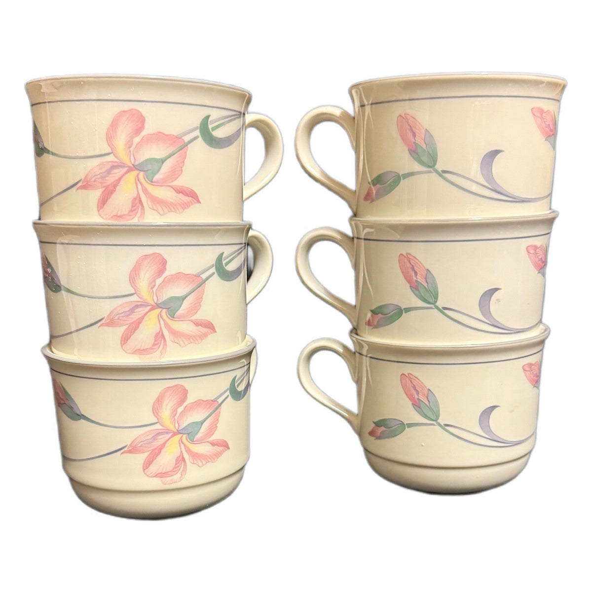 Set of 6 Lenox Chinastone Iris Gray Cups – Floral – Minor Maker Flaws