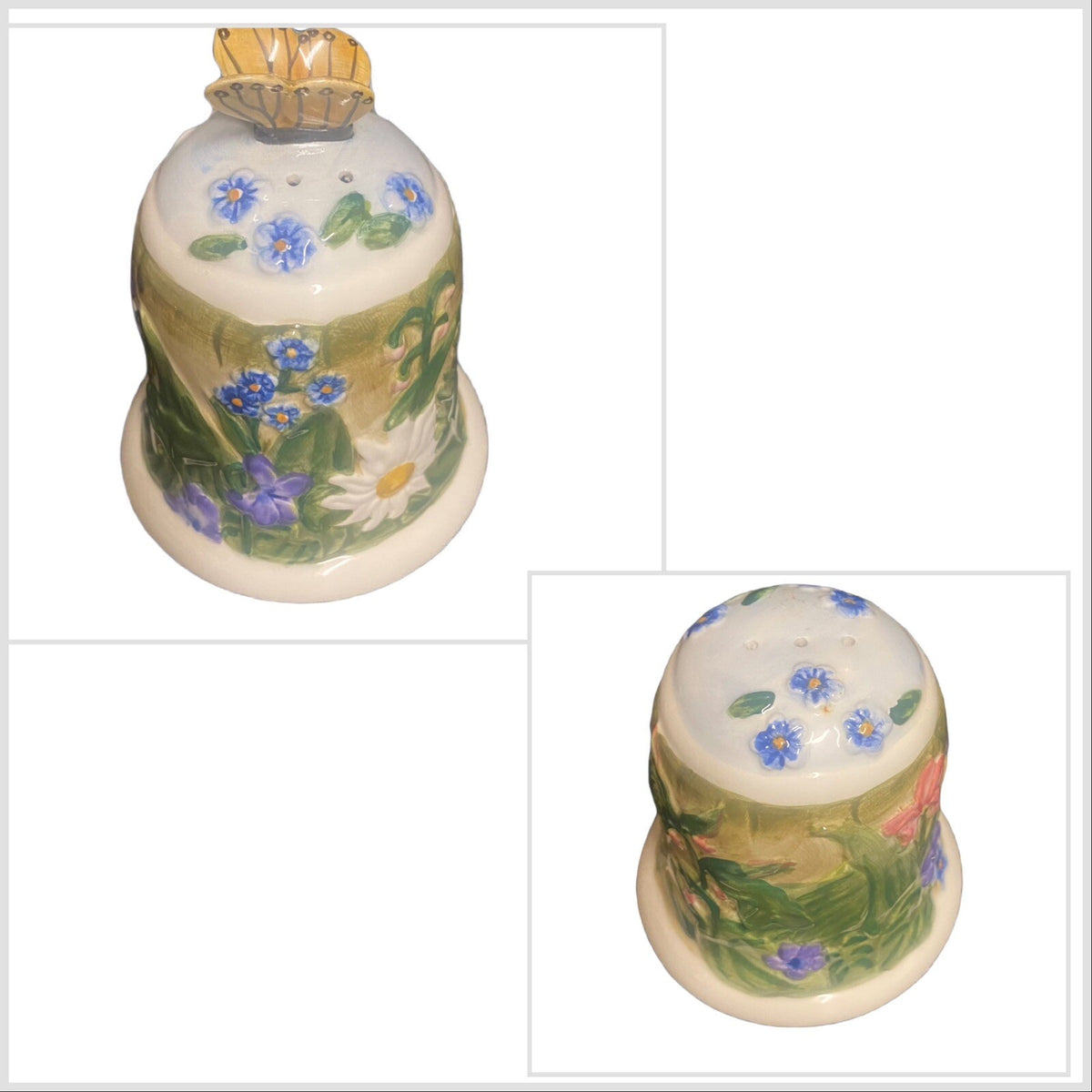 World Market Salt & Pepper Shaker Flowers Butterfly Kitchen Table Accent Ceramic