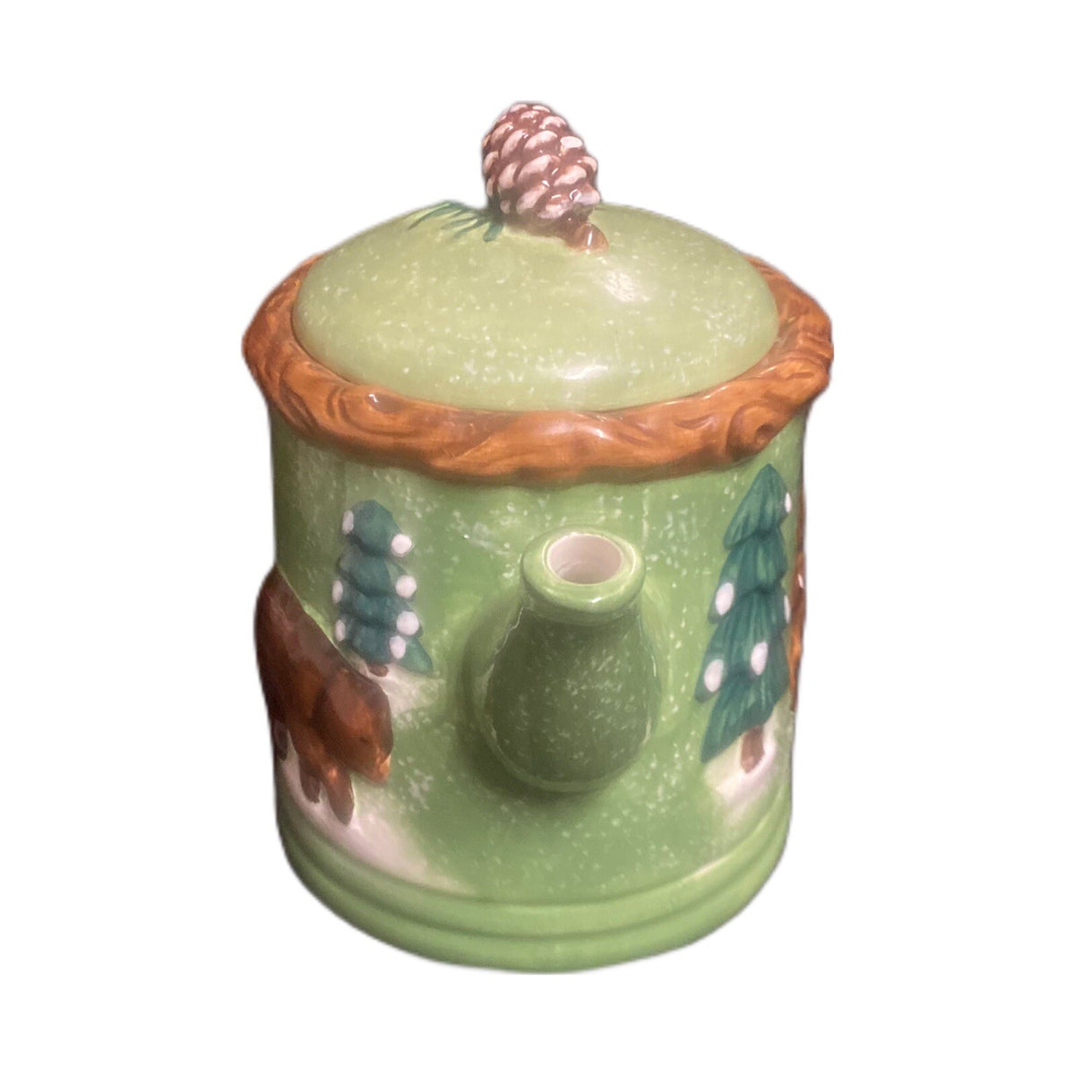 BICO 3D Holiday Teapot w/ 3 Mugs Moose Bear Pine Cone Lid Christmas Cabin Decor